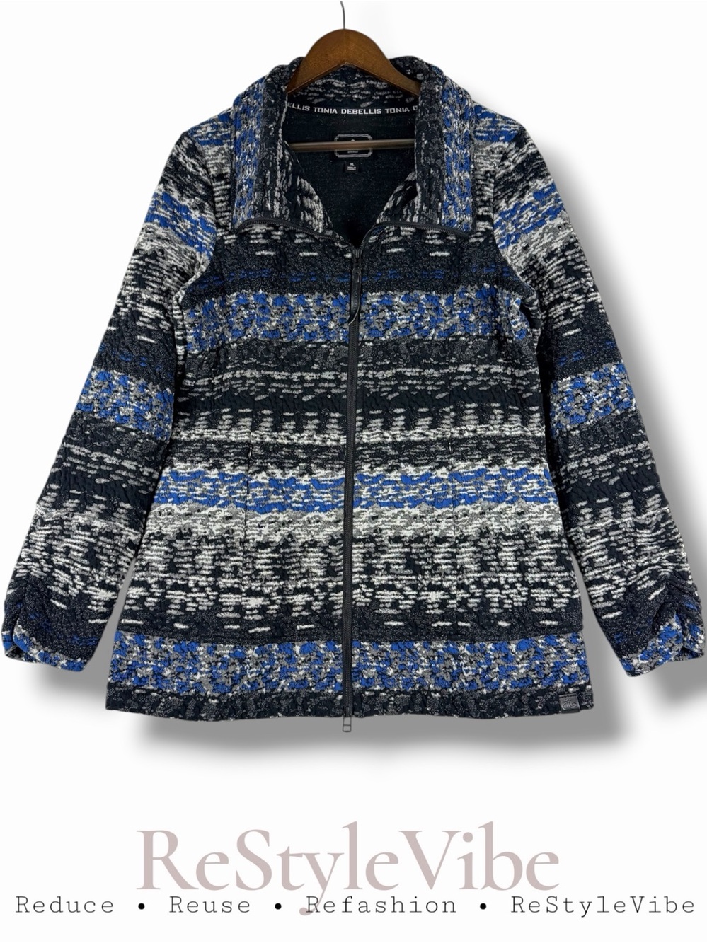 TONIA DEBELLIS Women’s Size XL Jacket Coat Full Zipper Close Knit Stretch